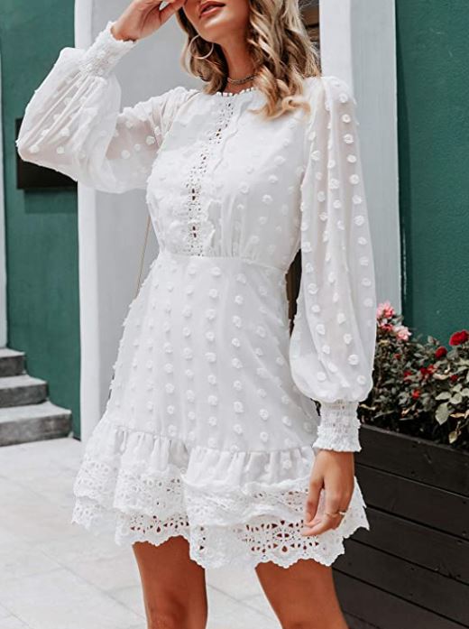 MsLure white ruffle chiffon long sleeve dress