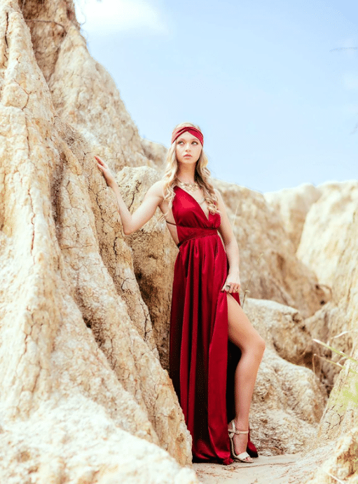 Outdoor Mountain Photo Shoot with Sexy Red Dress