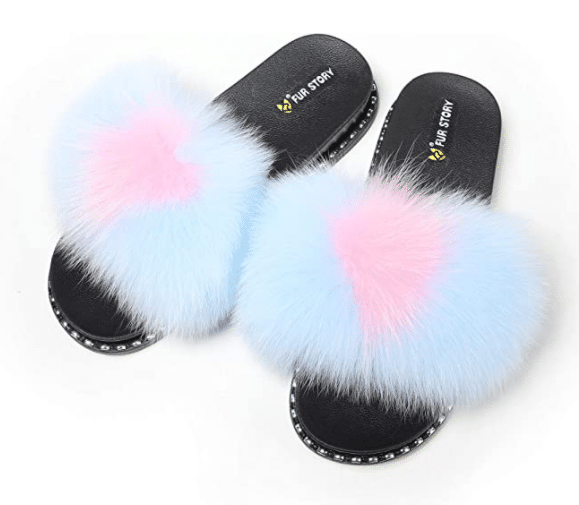 Pink and Blue Faux Fur Slippers and Sandals