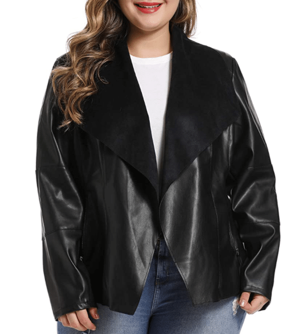 Plus Size Faux Leather Jacket