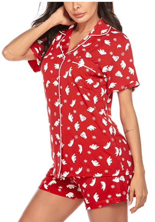 Red Christmas PJ Shorts Set with Polar Bears