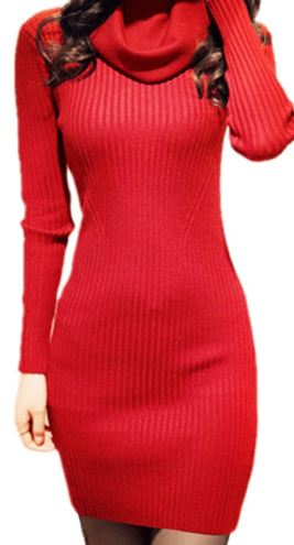 Red Sweater Dress for Fall with Long Sleeves