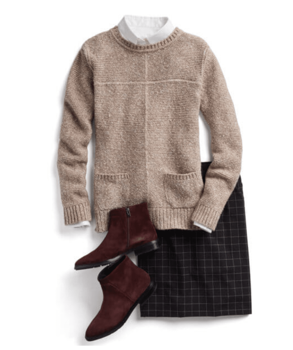 10 cute fall casual work outfits with sweaters and booties.