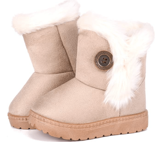 Tan Toddler Girls Winter Boots with Faux Fur
