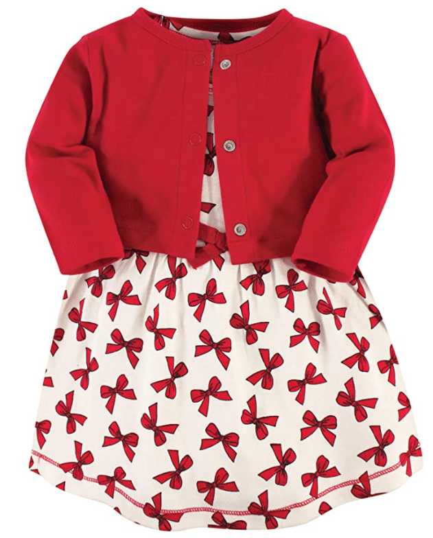 Toddler Girl Christmas Cotton Dress with Red Bows