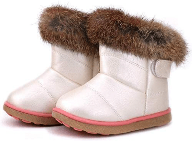 Toddler Girl Warm and Waterproof Winter Snow Boots with Fur in Pink and White
