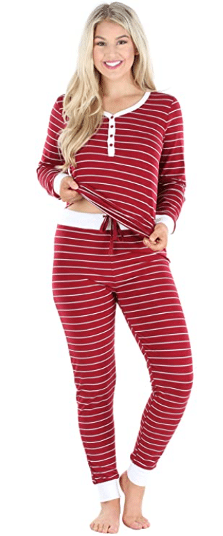 Women's Christmas Pajamas with Red and White Stripes