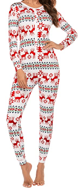 Women's Thermal Christmas Pajama Set and Jumpsuit with Reindeer