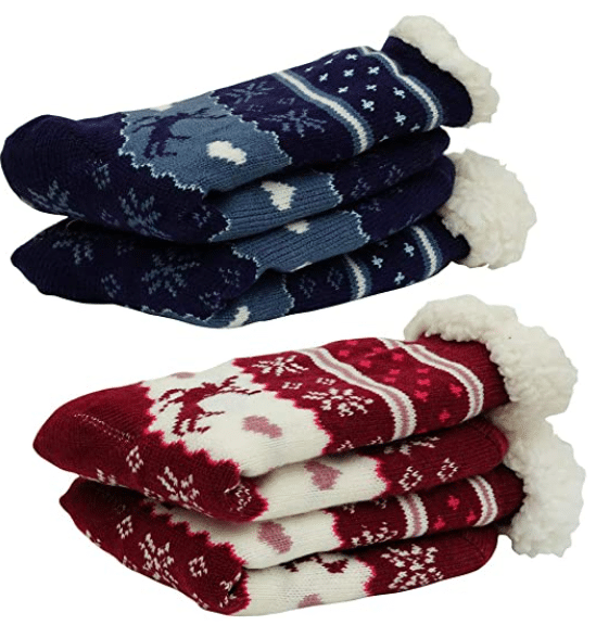 Women's Winter Warm Cozy Fuzzy Fleece Christmas Slipper Socks with Grippers