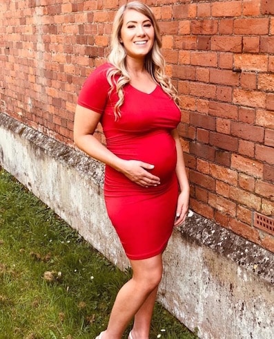 Red Maternity Dress with Short Sleeves