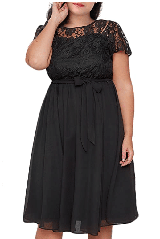 Black Plus Size Cocktail Dress with Flutter Sleeves