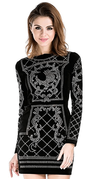 Black and Silver Studded Sparkly Dress with Long Sleeves