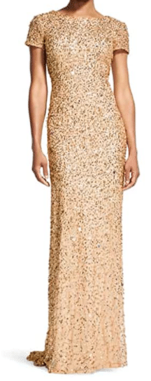 Champagne Gold Long Sequin Mother of the Bride Wedding Dress with Sleeves