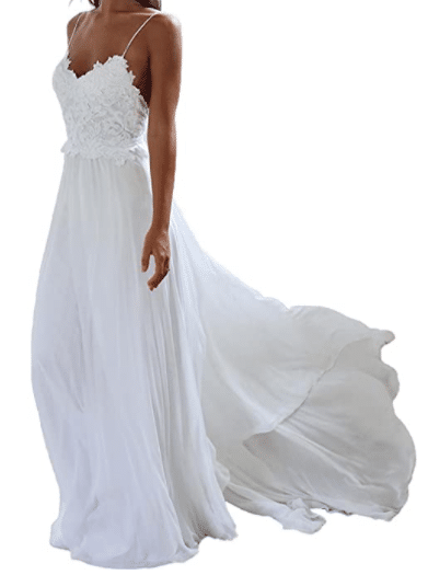 CharmingBridal Backless Lace Beach Wedding Dress