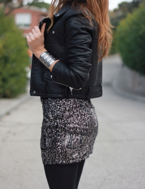 Clubbing and Going Out Outfit with Sequin Skirt and Thigh High Boots