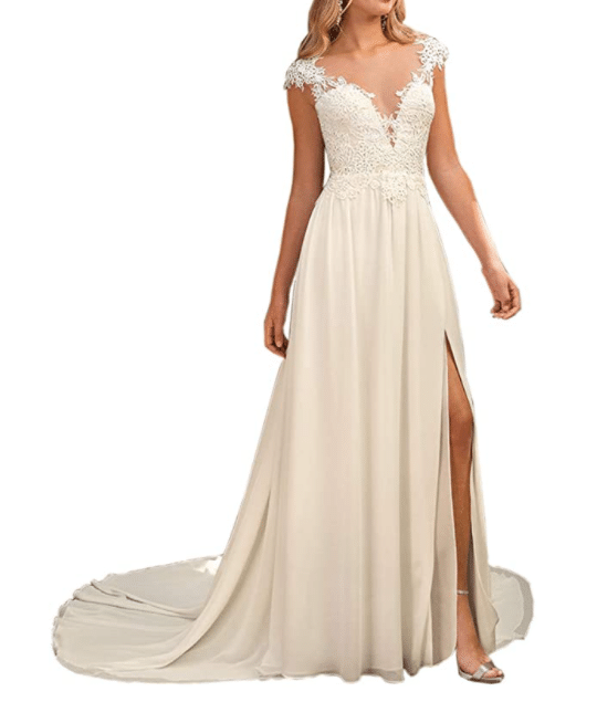 Cream and Ivory Lace Boho Wedding Dress with Mermaid Style