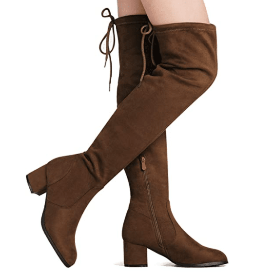DREAM PAIRS Women's Over the Knee Thigh High Chunky Heel Boots in Brown and Tan