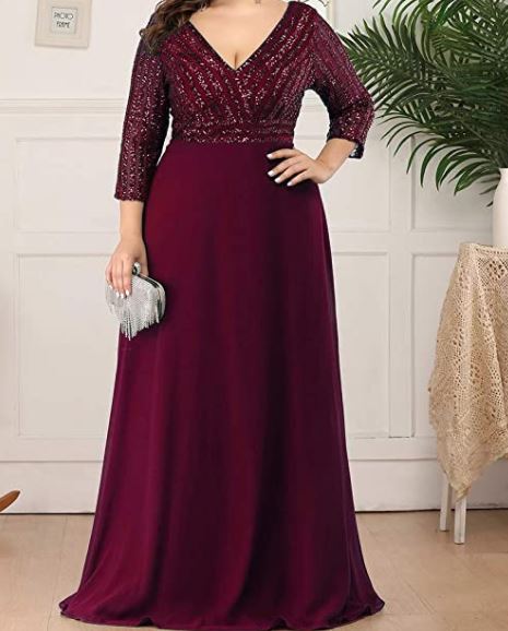 Ever-Pretty Women's Deep V-Neck Sparkle Plus Size Evening Dress for mother of the bride