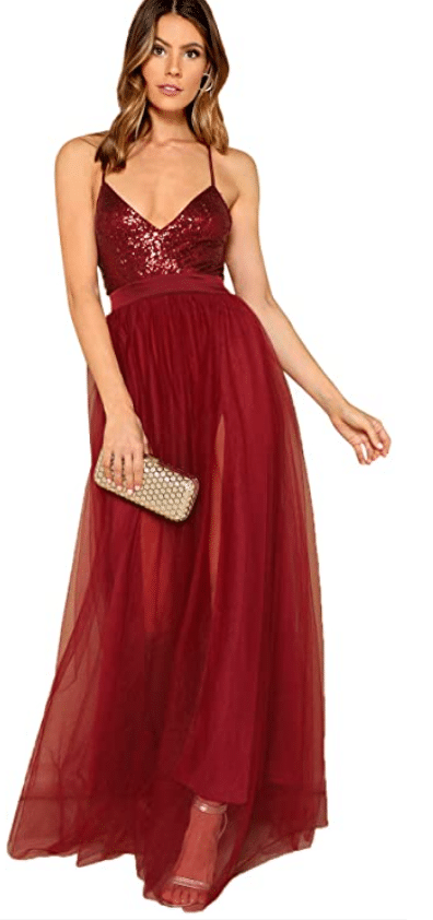 SHEIN Formal Red Long Sequin Dress for Prom