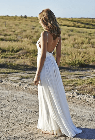 Lace Beach Wedding Dress Under $100 on Amazon with Spaghetti Straps
