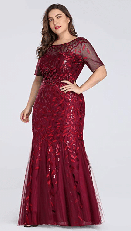 Long Burgundy and Red Plus Size Maxi Formal Dress for Christmas and Evening Galas