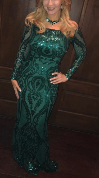 Long Green Sequin Dress with Sleeves