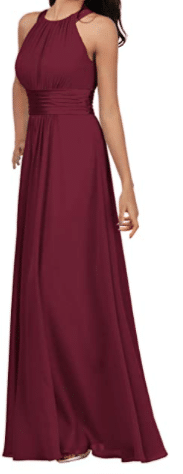 Long Mother of the Bride Burgundy Chiffon Wedding Dress with Halter Top