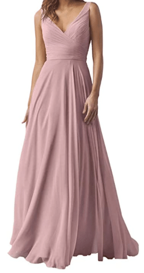 Long Mother of the Bride Chiffon V-Neck Dress in Light Pink