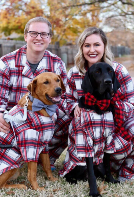 Matching Christmas pajamas for family with dog