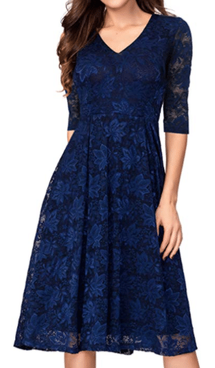 Mother of the Bride Navy Blue Dress with Sleeves and Lace