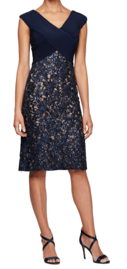 Navy Blue Lace Mother of the Bride Knee Length Dress