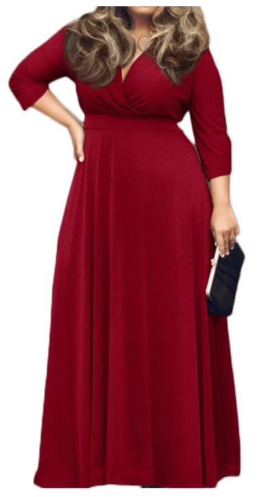 Plus Size Red Maxi Dress with Long Sleeves for Christmas
