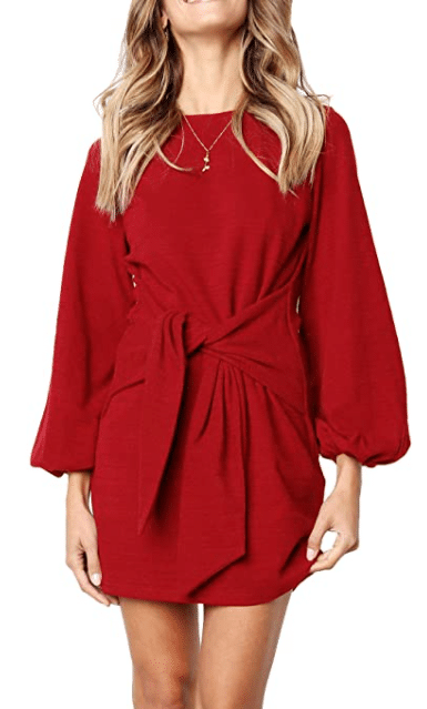 R. Vivimos Red Sweater Knitted Wrap Dress on Amazon