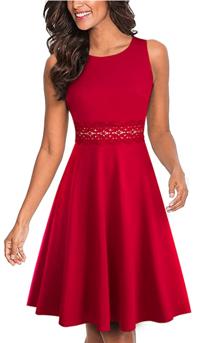 Red A-Line Christmas Dress with Lace