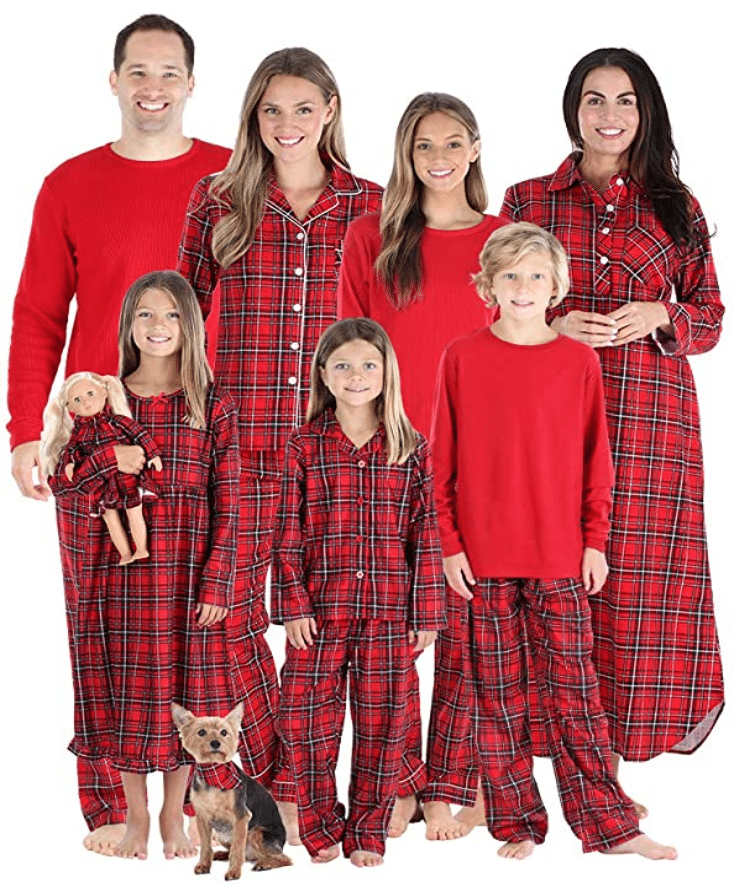 Red Flannel Matching Pajamas for Family and Dog