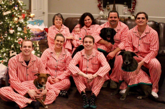 Red and White Striped Matching Family and Dog Christmas Pajamas