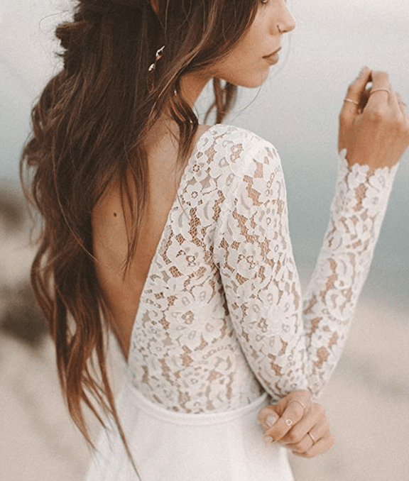 Romantic Lace Boho Bridal Dress with Long Lace Sleeves