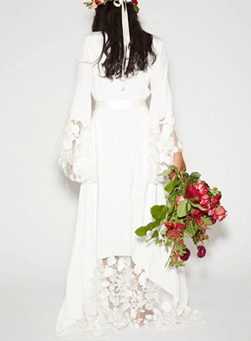 Romantic Lace Boho Wedding Dress with Long Bell Sleeves