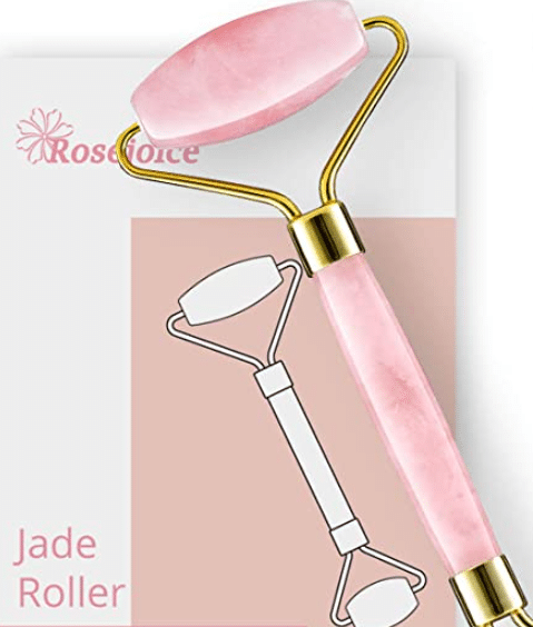Rose Gold Pink Rose Quartz Jade Roller for Face-Natural Handmade-Crafted Facial Massager Skin Tool for Anti Aging Skincare