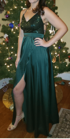 Sexy Long Green Backless Dress with Sequin Top