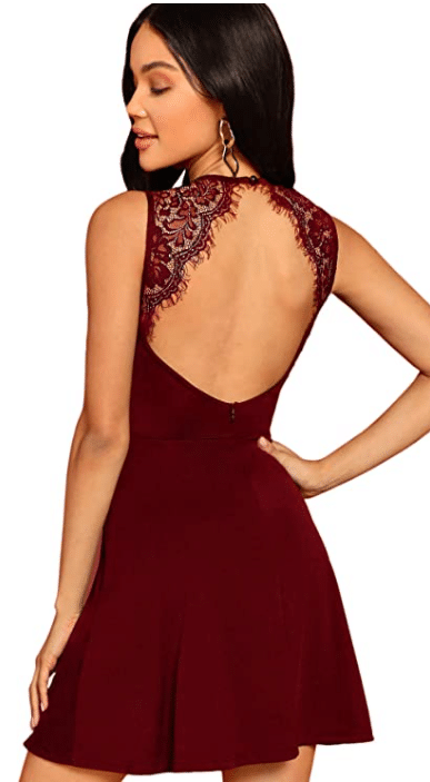 SHEIN Sleeveless Lace Burgundy and Red Short Party Dress