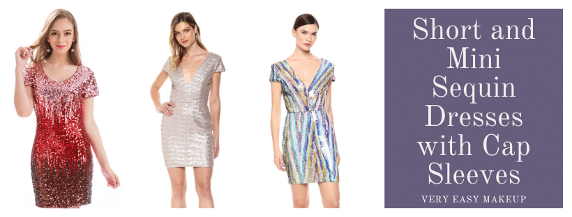 Short and Mini Sequin Dresses with Cap Sleeves