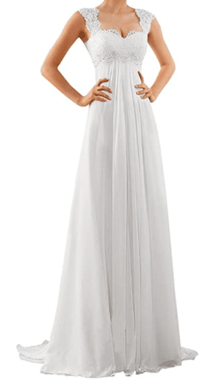 Sleeveless Lace Chiffon Bridal Gown for Beach Wedding