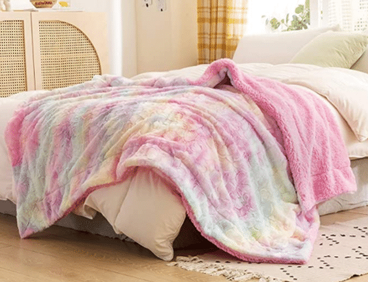 Soft Faux Fur Tie Dye Sherpa Blanket and Throw for Teen Girls