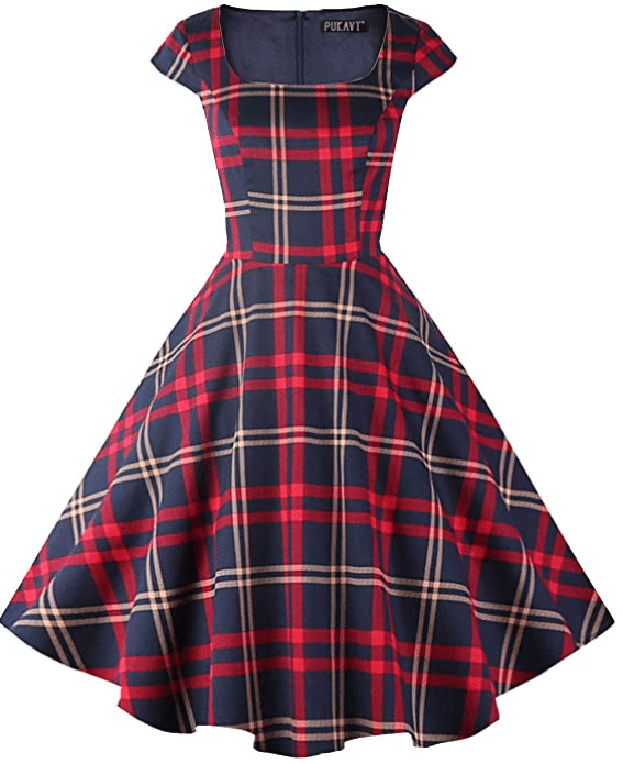 Women's Cocktail Party Cap Sleeve Plaid Short Dress on Amazon with Plus Sizes