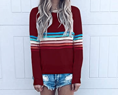 Women's Retro Burgundy and Red Sweater with Rainbow