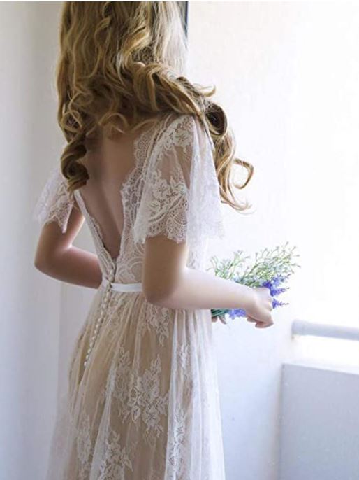 lace boho wedding dress with sleeves under 200