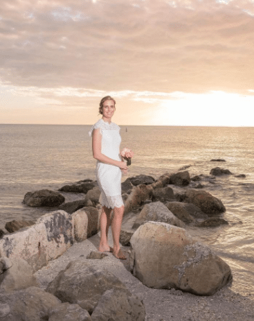 simple, white dress that is knee length for beach wedding