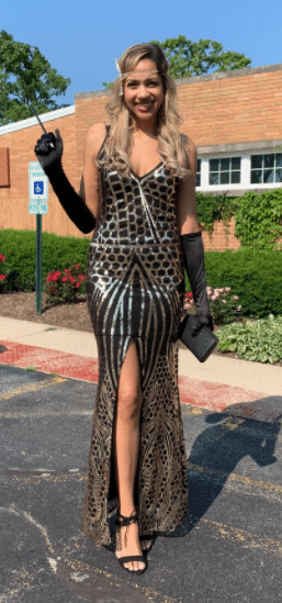 A Line Sequin Art Deco Dress with High Slit