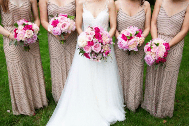 Art Deco Bridesmaid Dresses in Rose and Light Pink